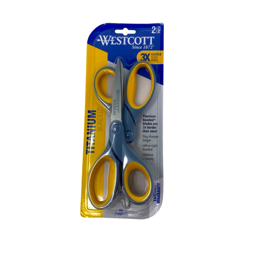Westcott 8” Titanium Bonded Scissors Gray / Yellow Pack‎ of 2 #13901 NEW